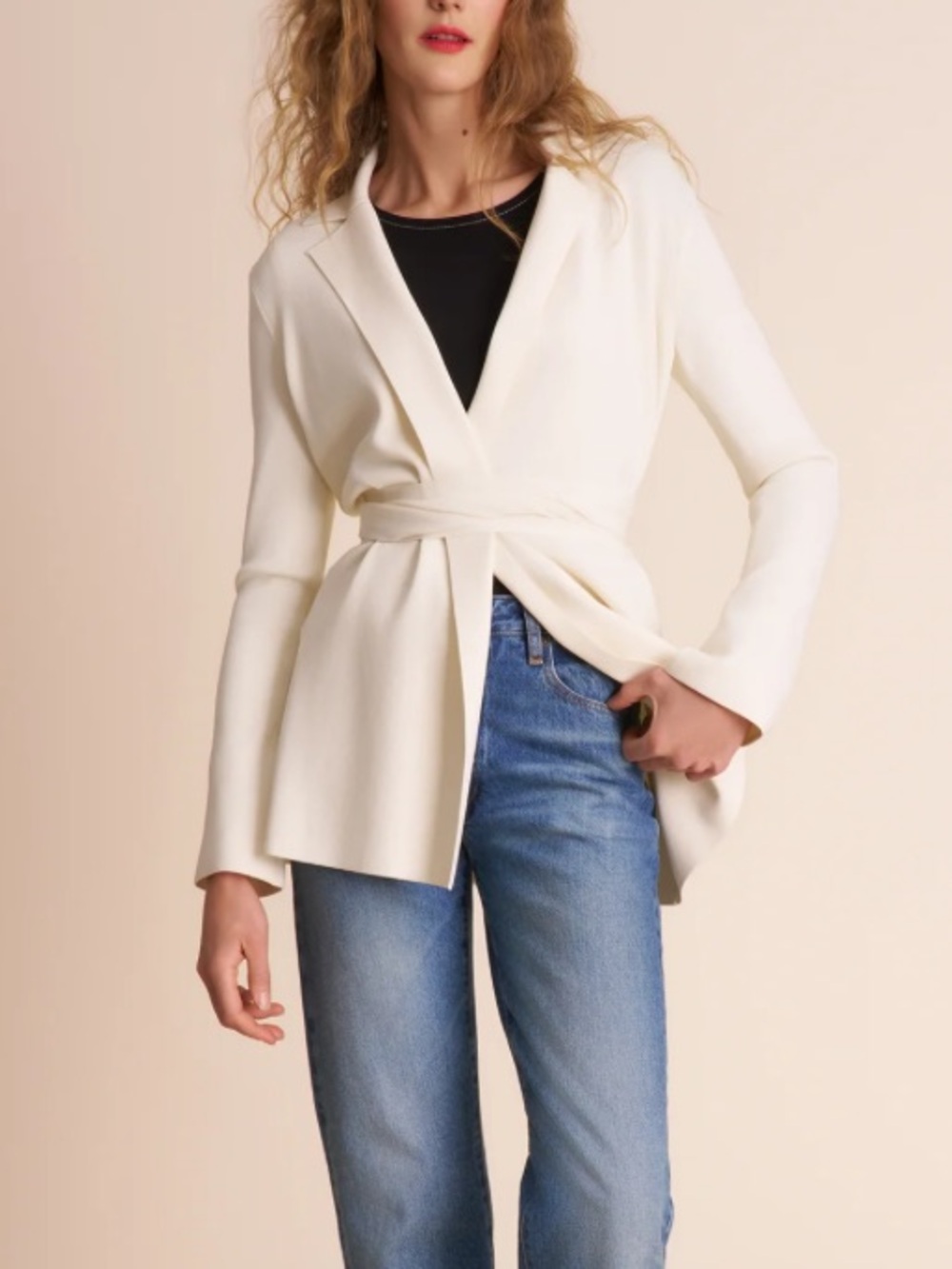M.M.LaFleur Merritt Wrap Jardigan Cream Ivory Ribbed Knit Jacket XL